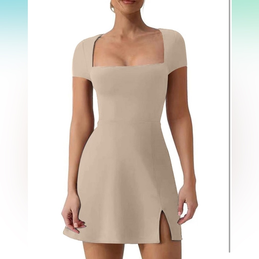 CALSY LAMIIT Elegant Beige Short Sleeve Dress
